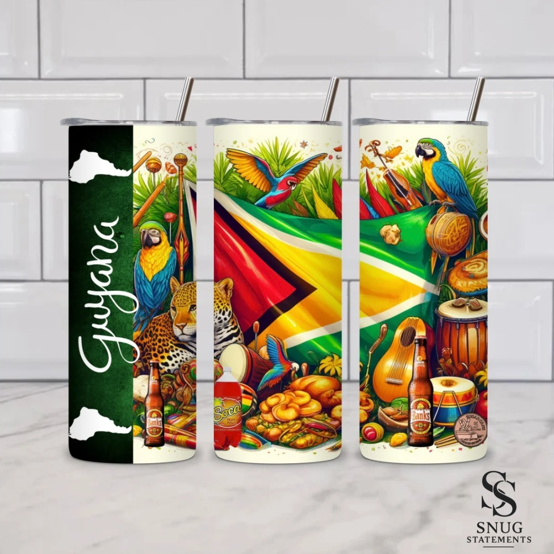 π¬πΎ Guyana Heritage 20oz Skinny Tumbler β Land of Many Waters Edition