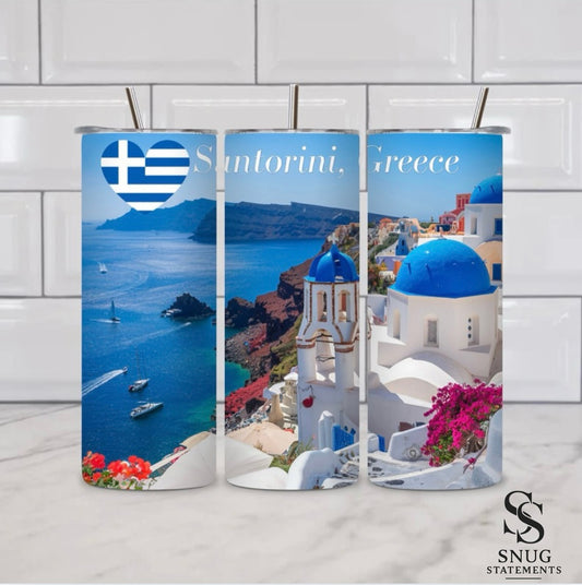 🇬🇷 Santorini Greece 20oz Skinny Tumbler – Aegean Escape Edition
