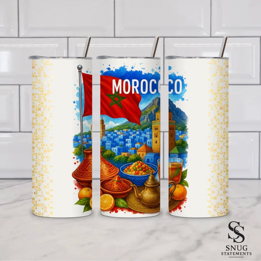 🇲🇦 Morocco Heritage 20oz Skinny Tumbler – Cultural Elegance Edition
